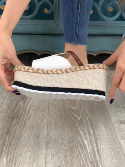 White And Brown Platform Wedge Sandals