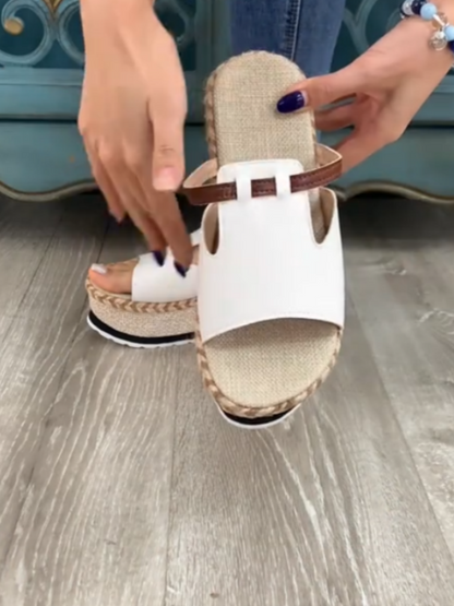 White And Brown Platform Wedge Sandals