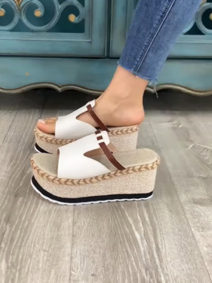 White And Brown Platform Wedge Sandals