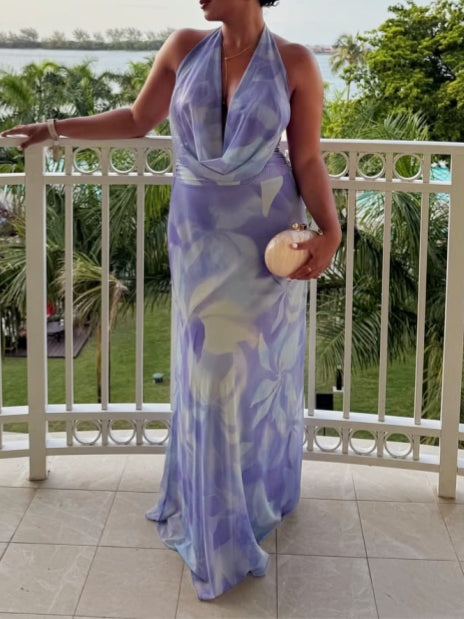 Lavender Blue Floral Maxi Dress