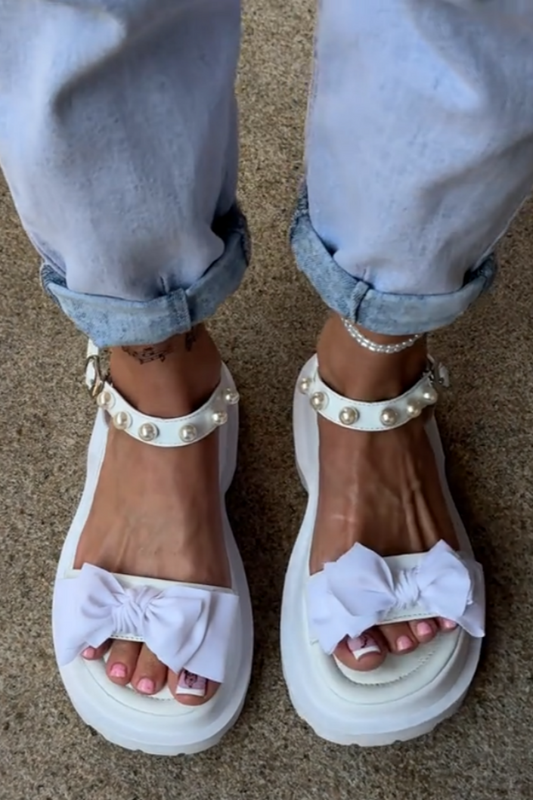 White Pearl Embellished Sandals