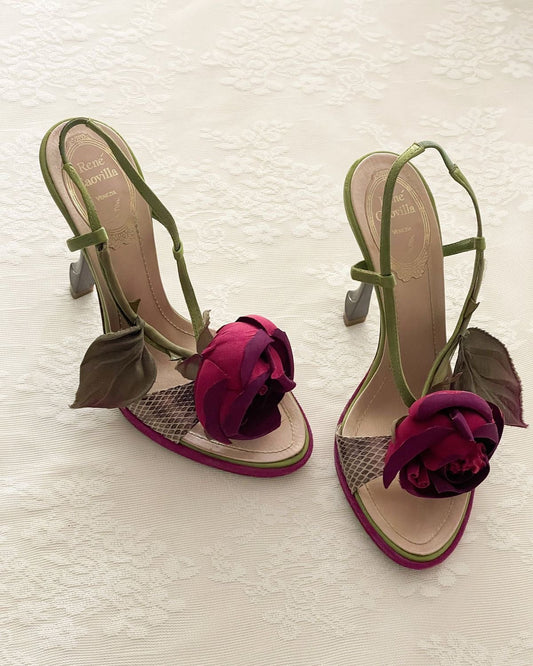 Floral Rose Design Strappy Heeled Sandals
