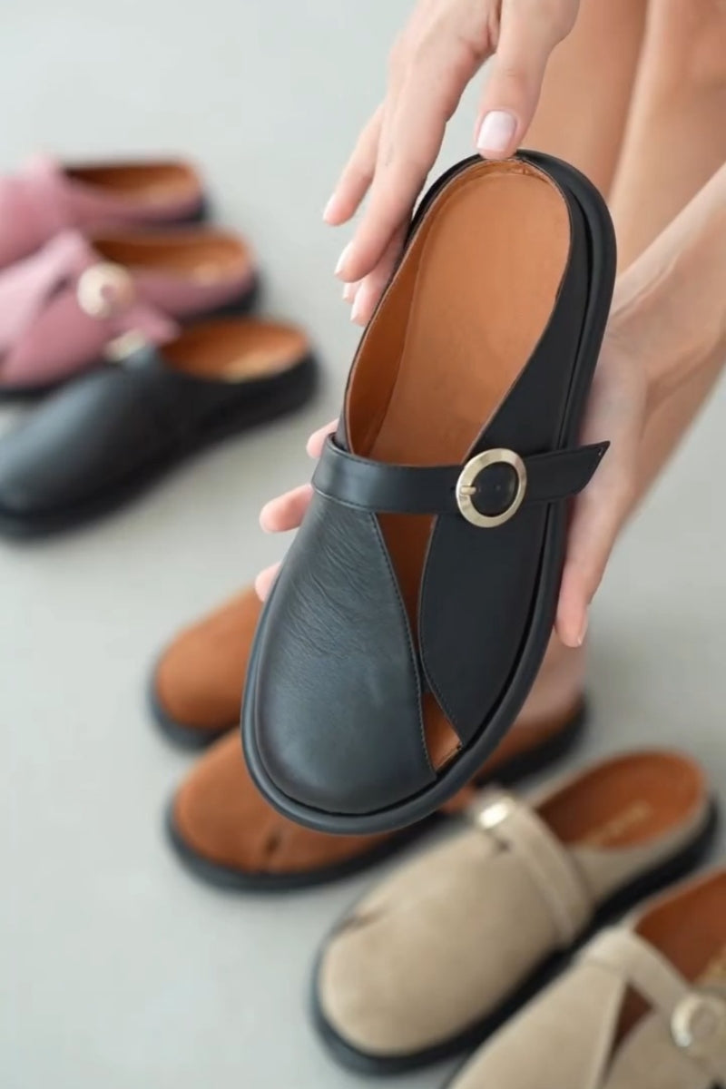 Suede Slip-On Sandals With Ring Buckle Detail