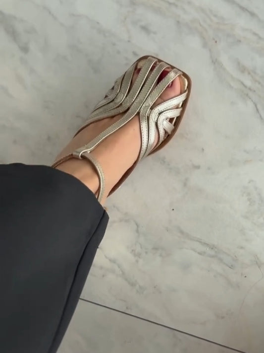 Metallic Silver Strappy Square Toe Sandals