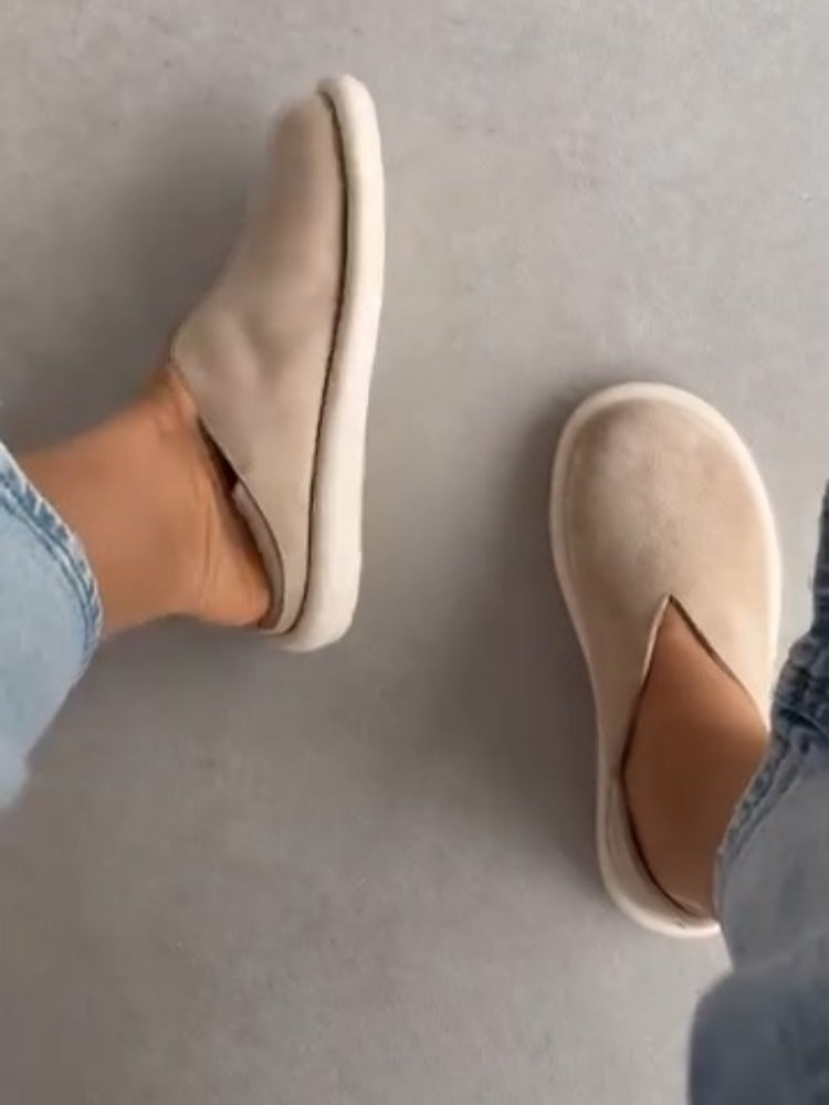 Beige Minimalist Slip-On Suede Loafers