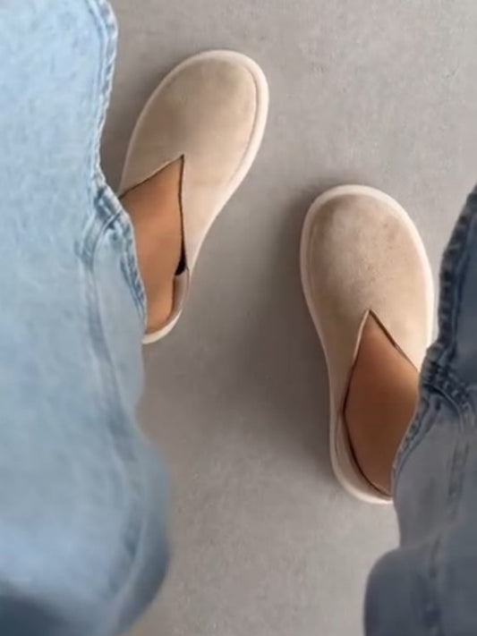 Beige Minimalist Slip-On Suede Loafers