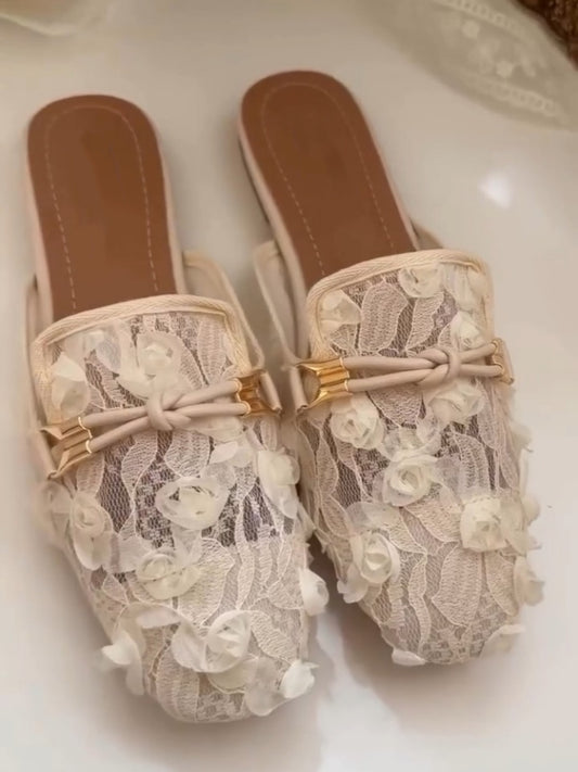 White Floral Lace Slip-On Loafers