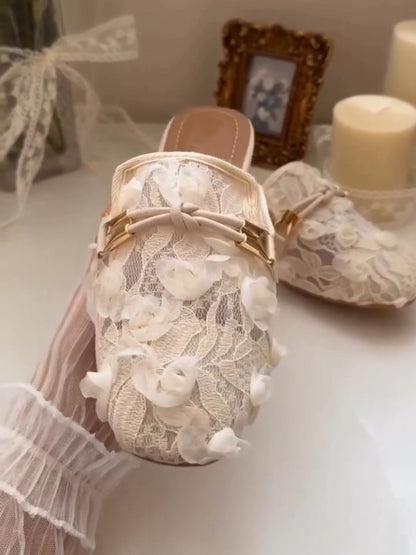 White Floral Lace Slip-On Loafers