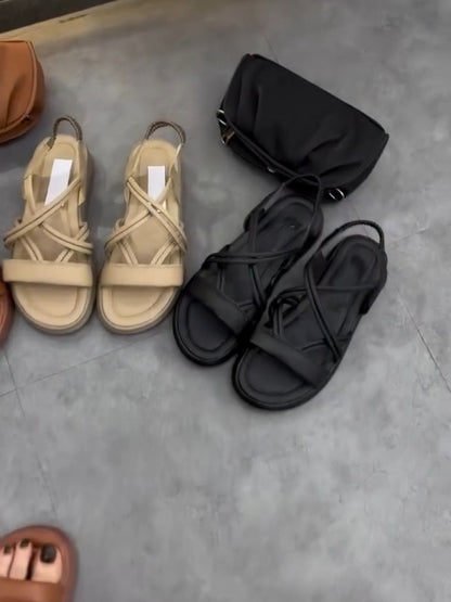 Brown Cross-Strap Flat Sandals
