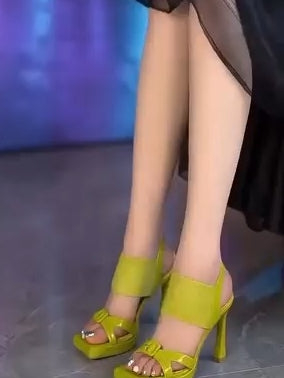 Brown Elastic Strap High Heel Sandals