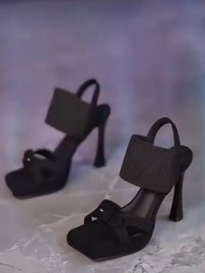 Brown Elastic Strap High Heel Sandals