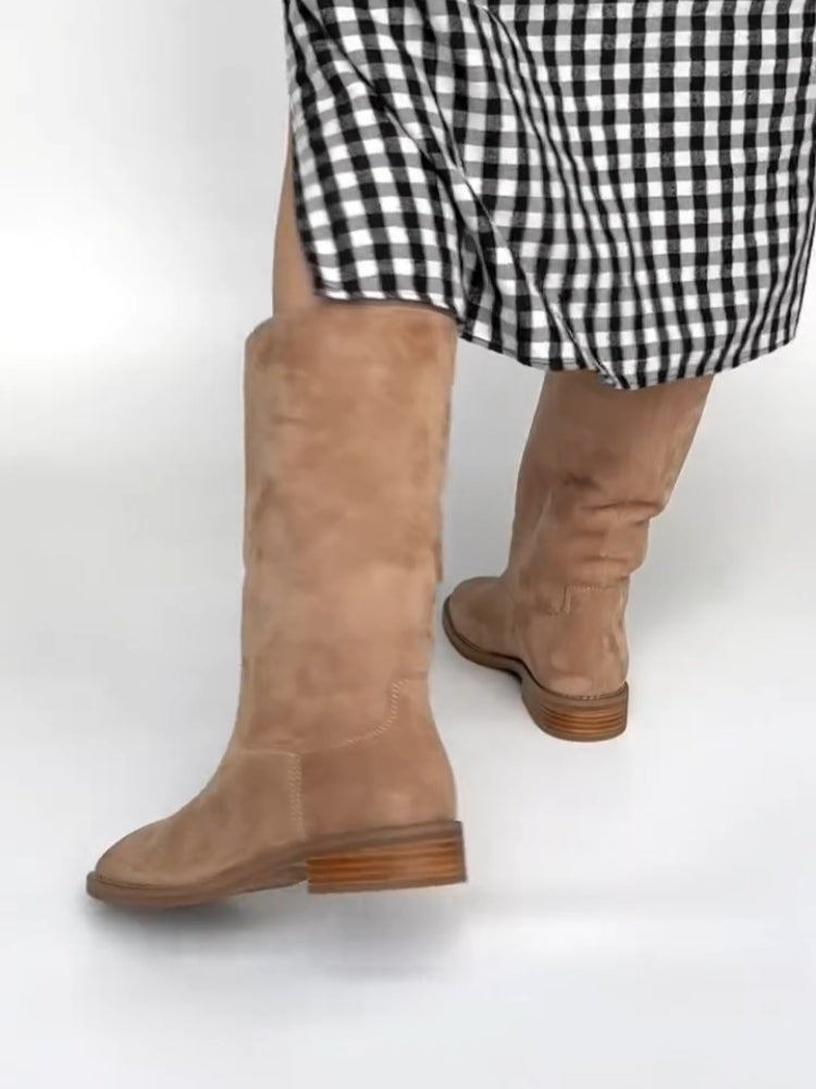 Light Camel Suede Knee-High Boots