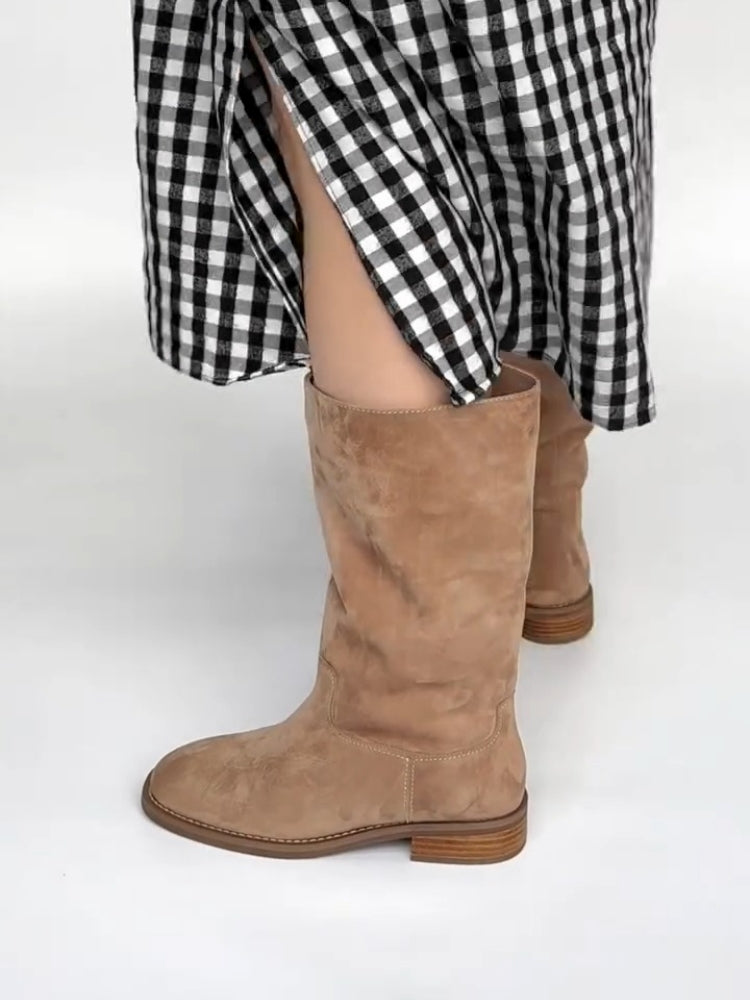 Light Camel Suede Knee-High Boots