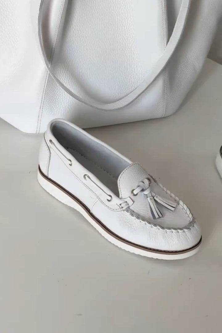 Powder Blue Fringed Leather Loafers