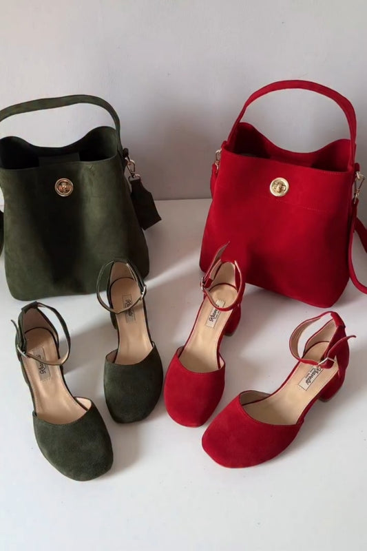 Suede Ankle-Strap Heels