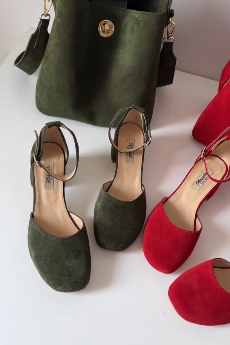 Suede Ankle-Strap Heels