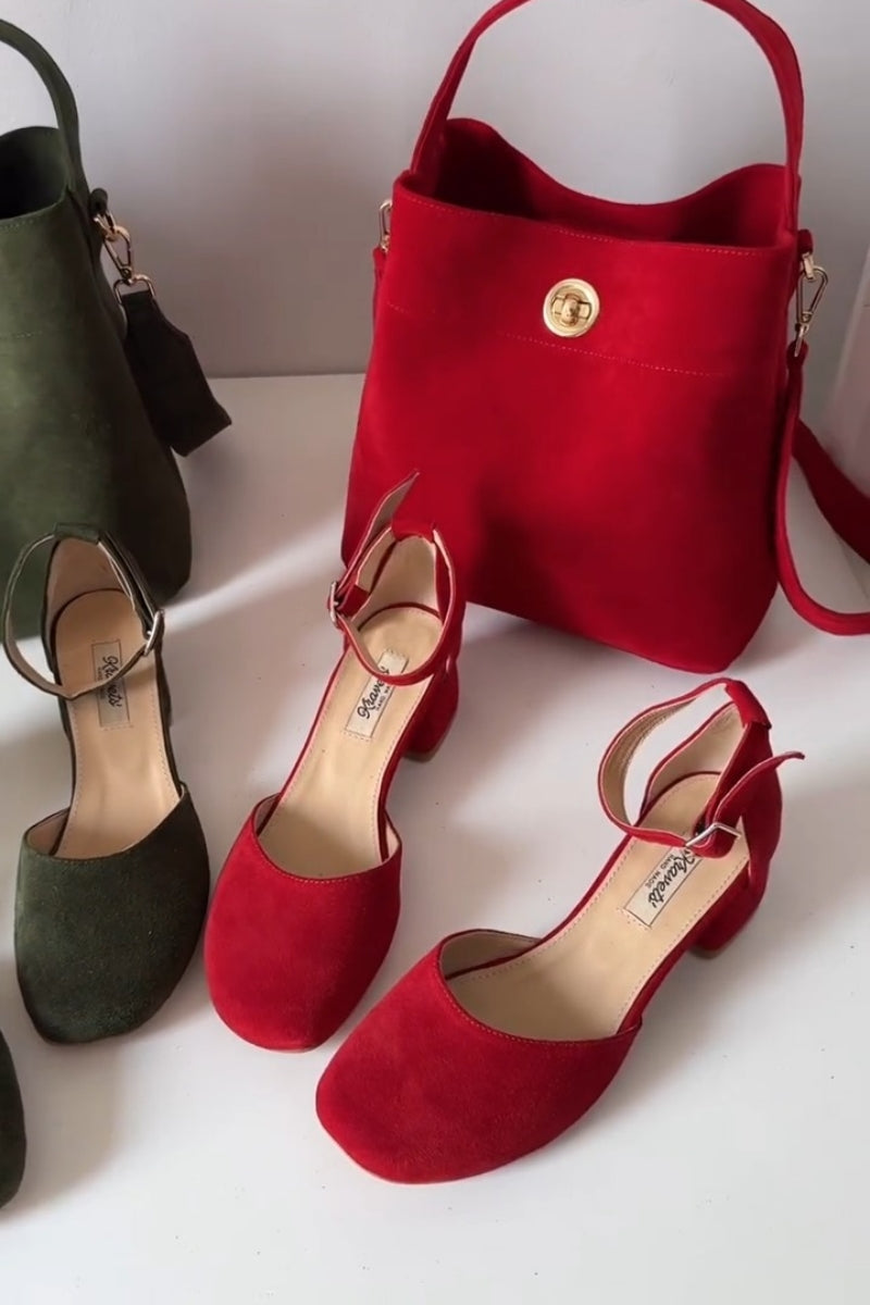 Suede Ankle-Strap Heels