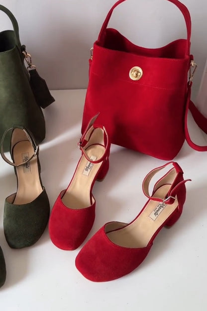 Suede Ankle-Strap Heels