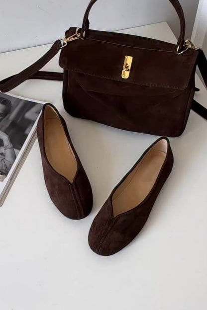 Dark Brown Suede Oxford Flats