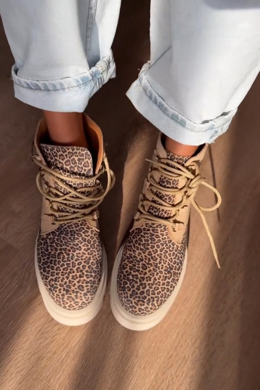 Leopard Print High-Top Boots With Chunky Sole