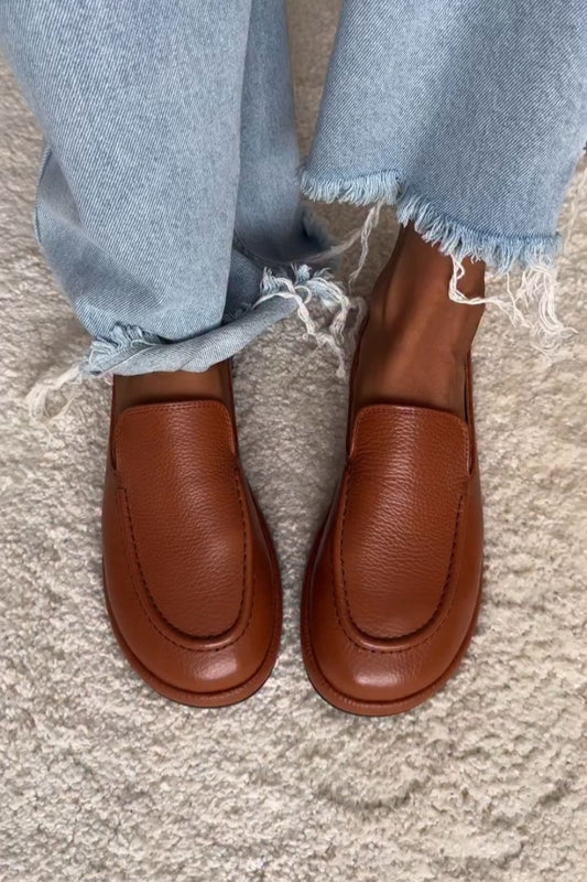 Brown Leather Moccasin-Loafer Mules