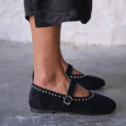 Taupe Studded Mary Janes With Strap