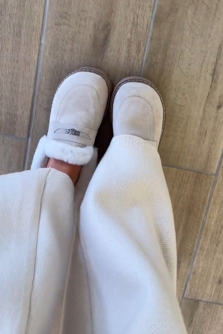 White Fur-Llined Slip-On Boots