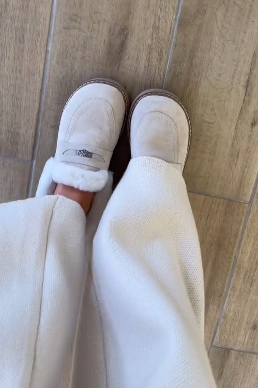 White Fur-Llined Slip-On Boots