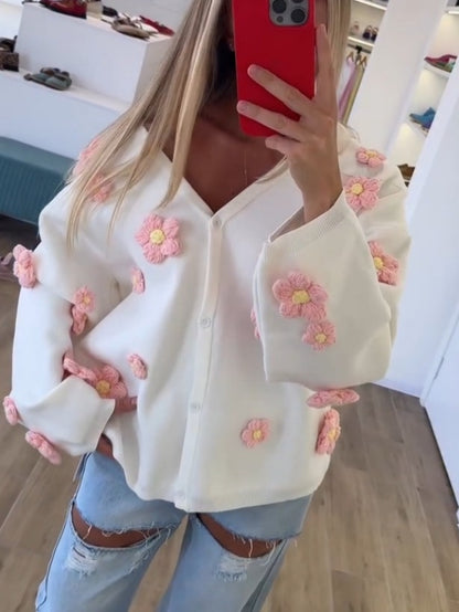 White Floral Embellished Hoodie