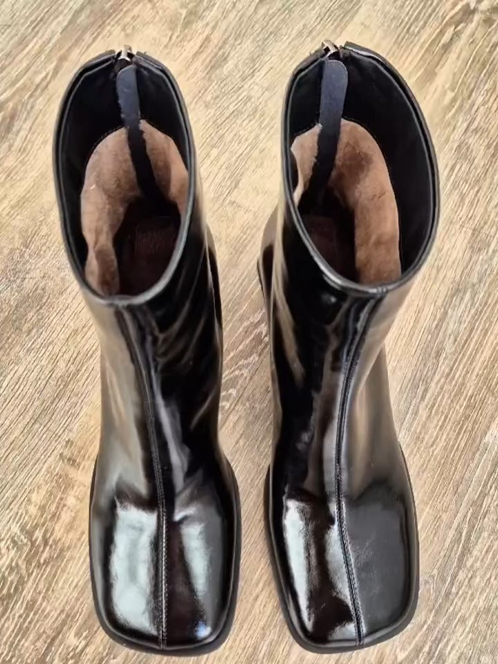 Black Patent Leather Ankle Boots