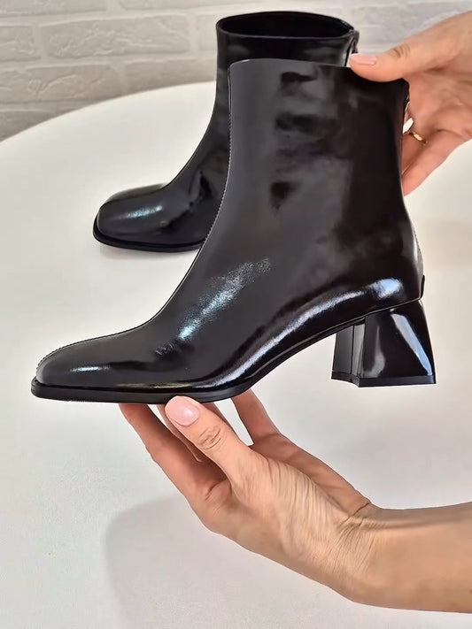 Black Patent Leather Ankle Boots