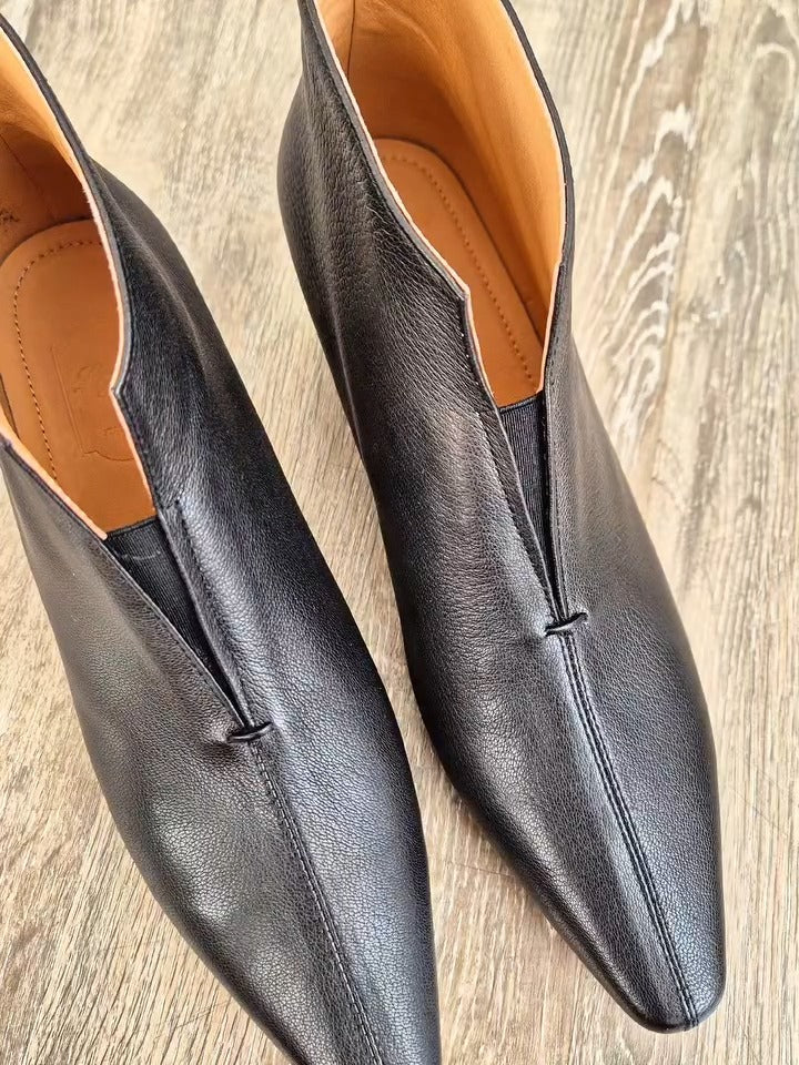 Leather Pointed-Toe Ankle Boots
