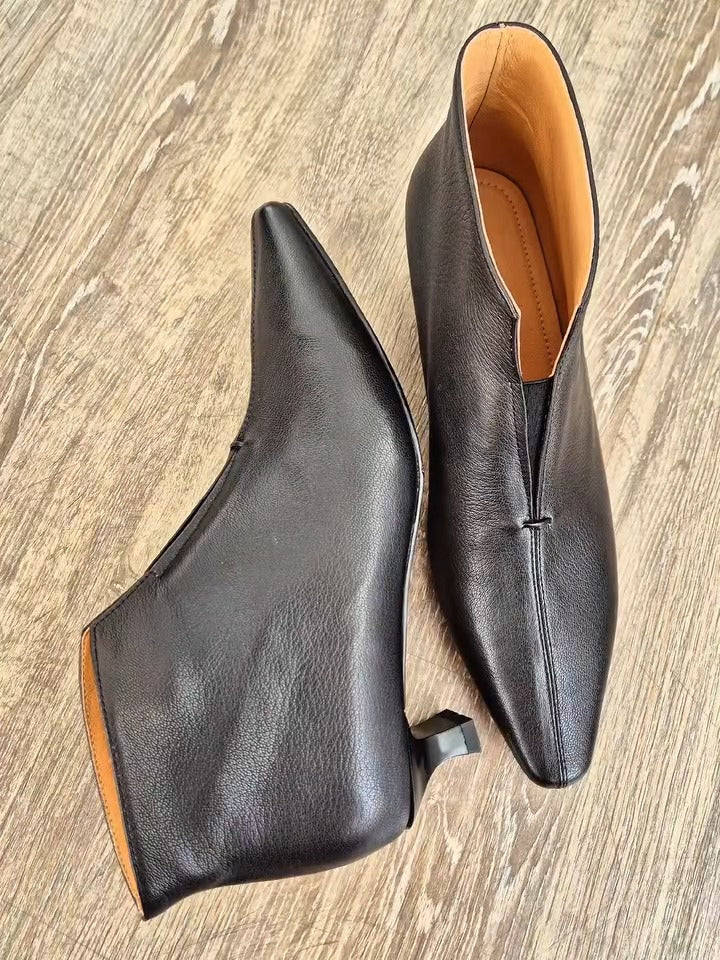 Leather Pointed-Toe Ankle Boots