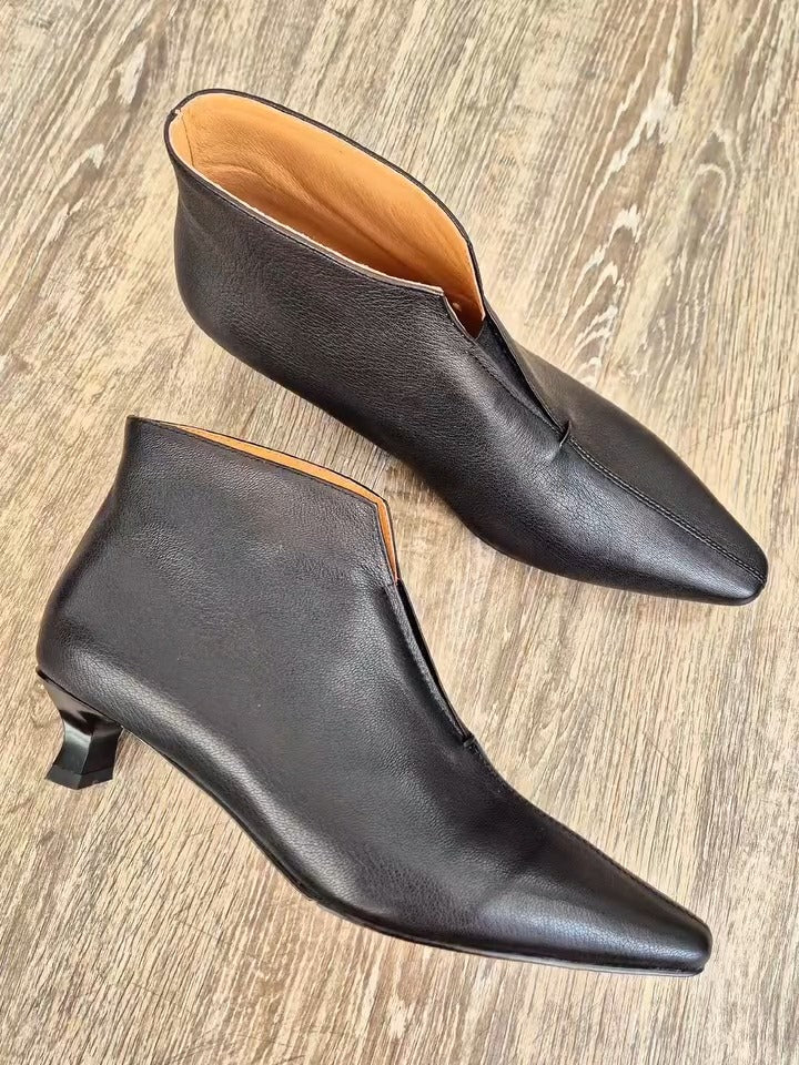 Leather Pointed-Toe Ankle Boots