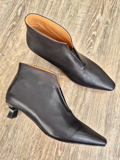 Leather Pointed-Toe Ankle Boots