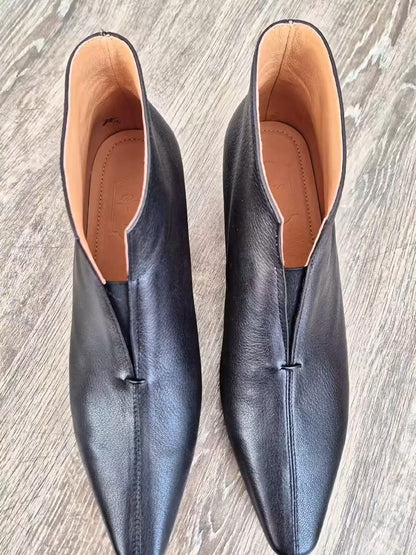 Leather Pointed-Toe Ankle Boots