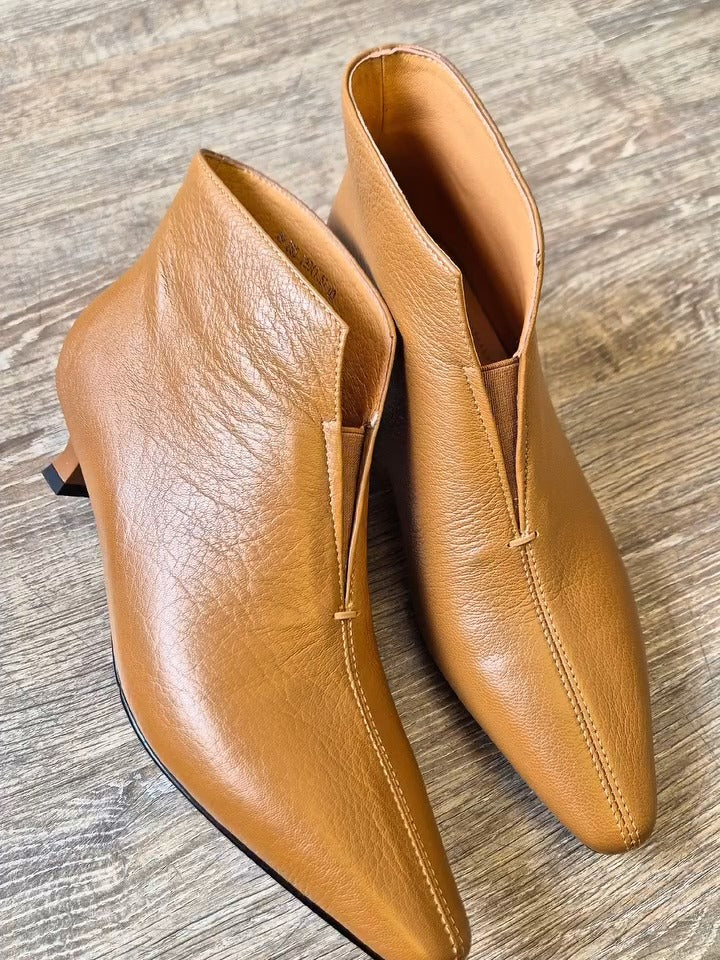 Leather Pointed-Toe Ankle Boots