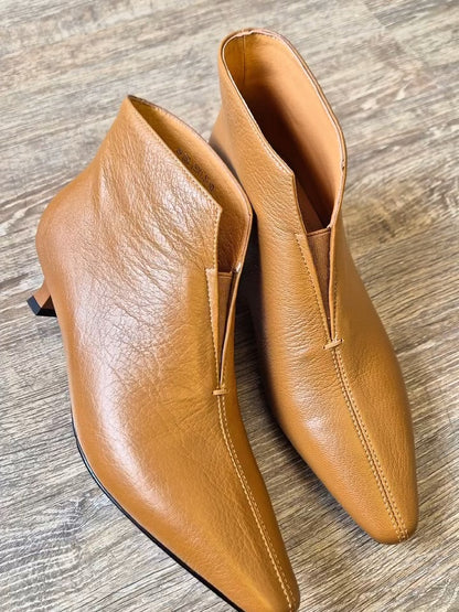 Leather Pointed-Toe Ankle Boots