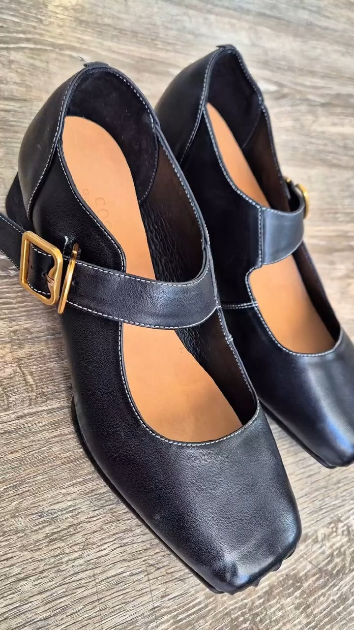 Leather Mary Jane Heeled Loafers