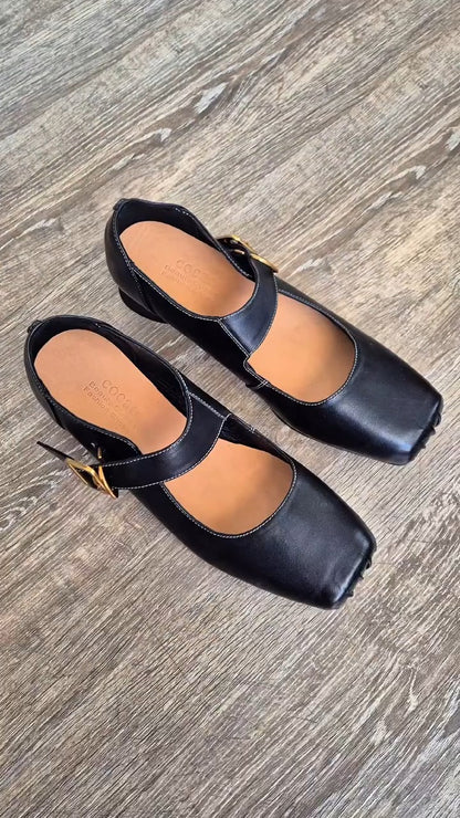 Leather Mary Jane Heeled Loafers