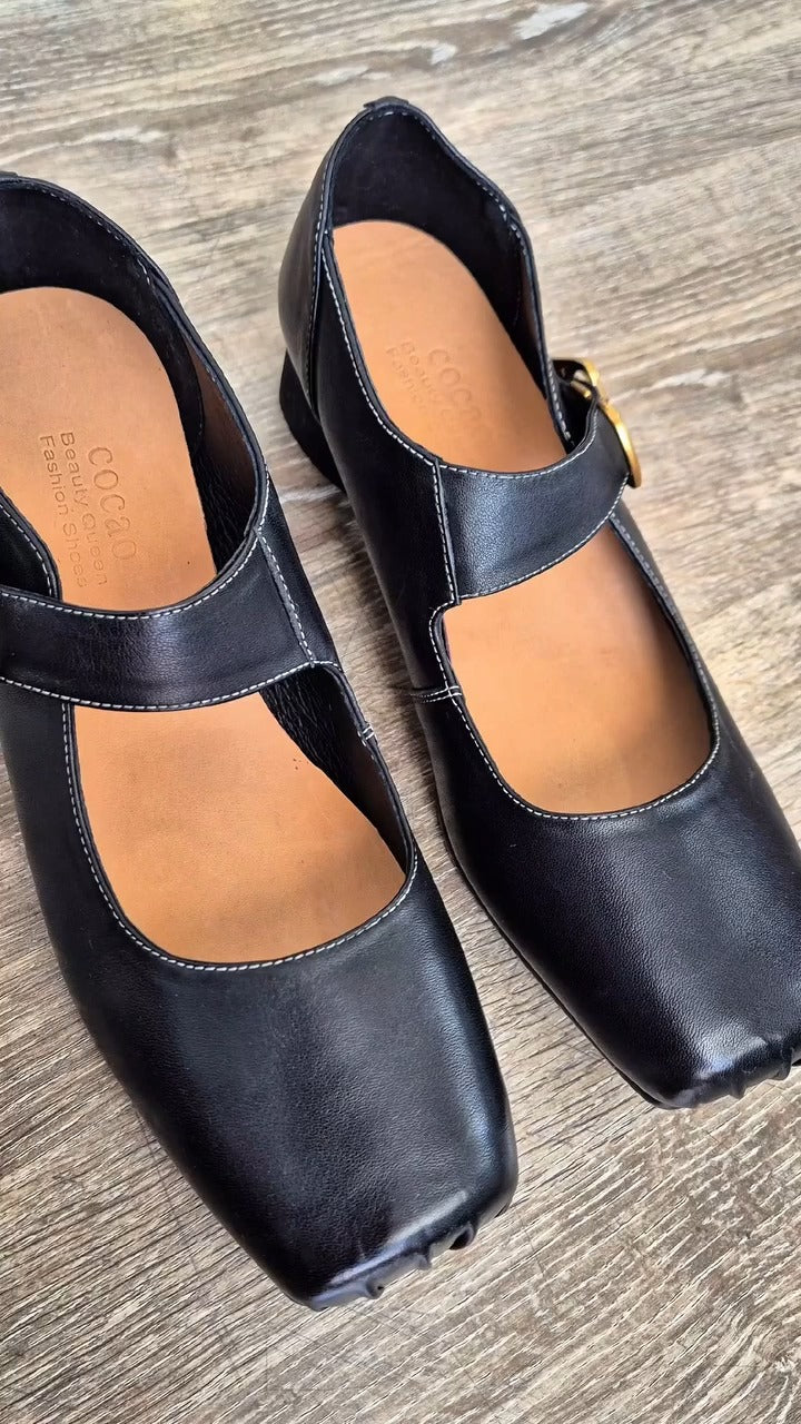 Leather Mary Jane Heeled Loafers