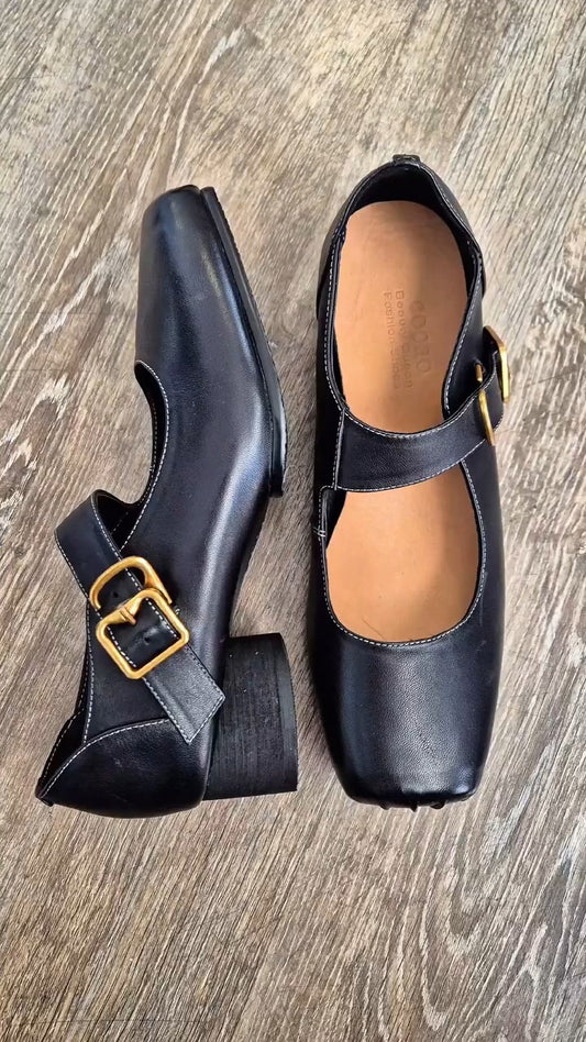 Leather Mary Jane Heeled Loafers