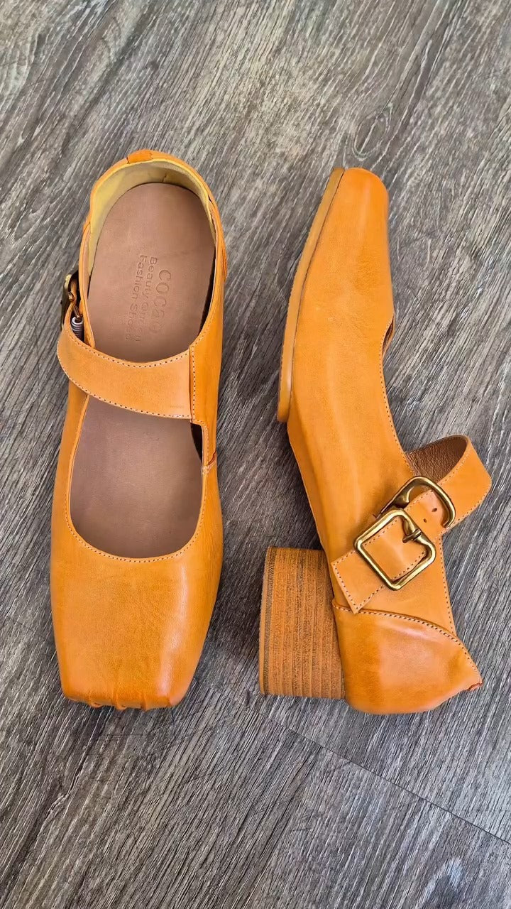 Leather Mary Jane Heeled Loafers