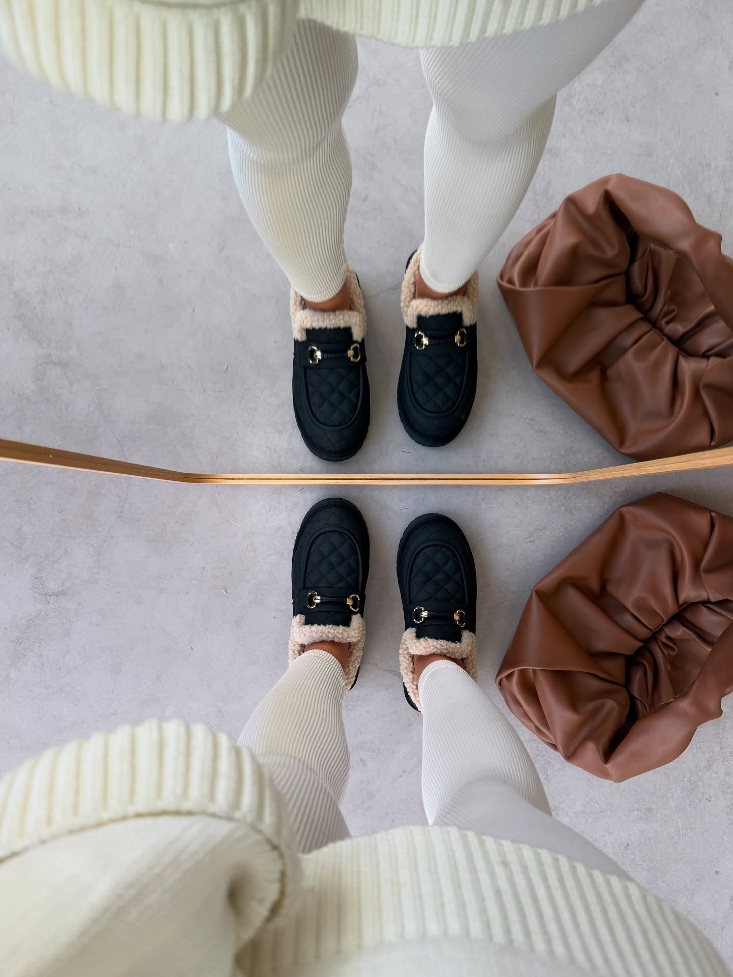 Quilted Leather Loafers With Shearling Trim