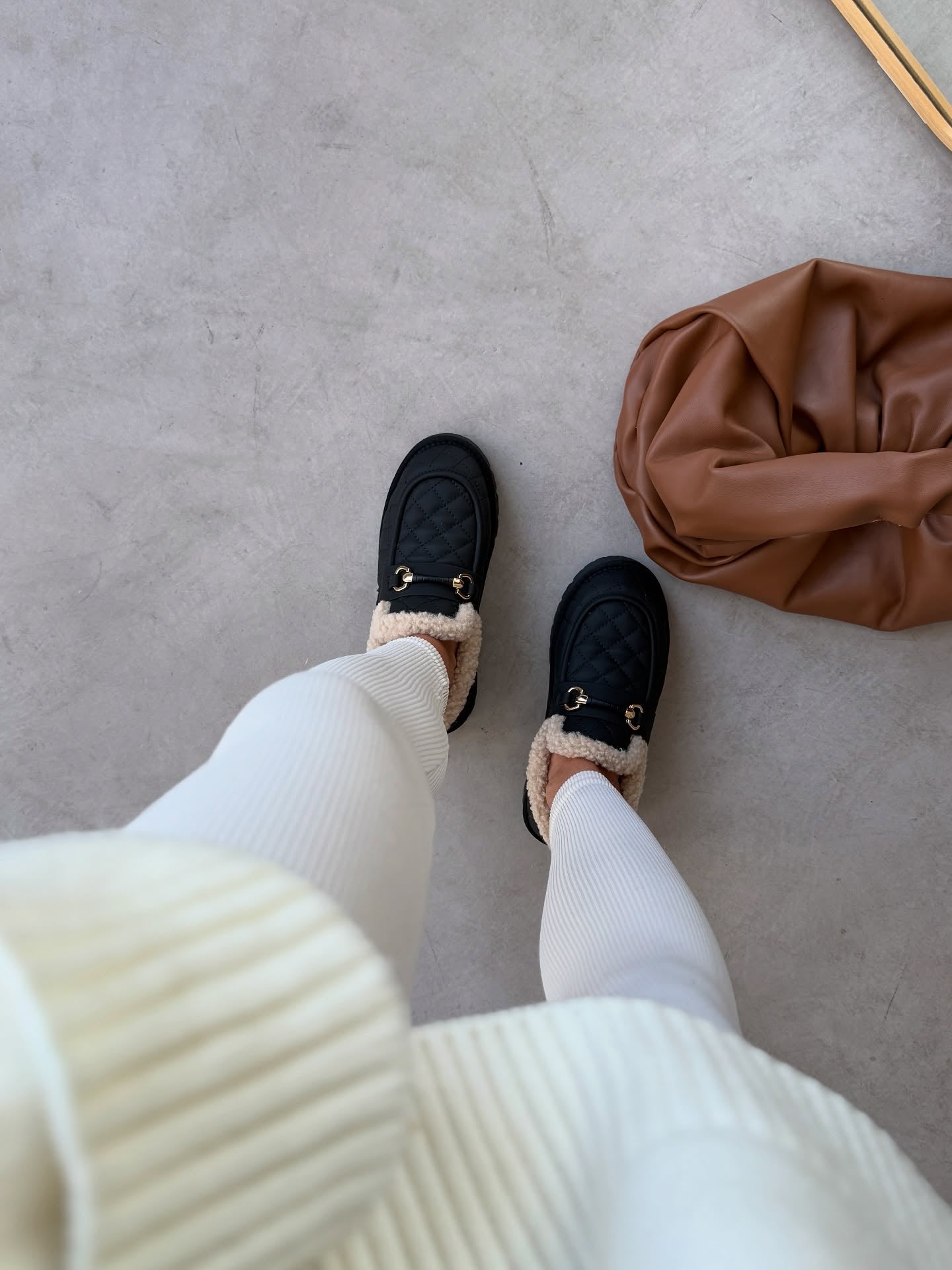 Quilted Leather Loafers With Shearling Trim