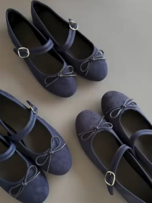 Navy Mary Jane Ballet Flats With Buckle Straps