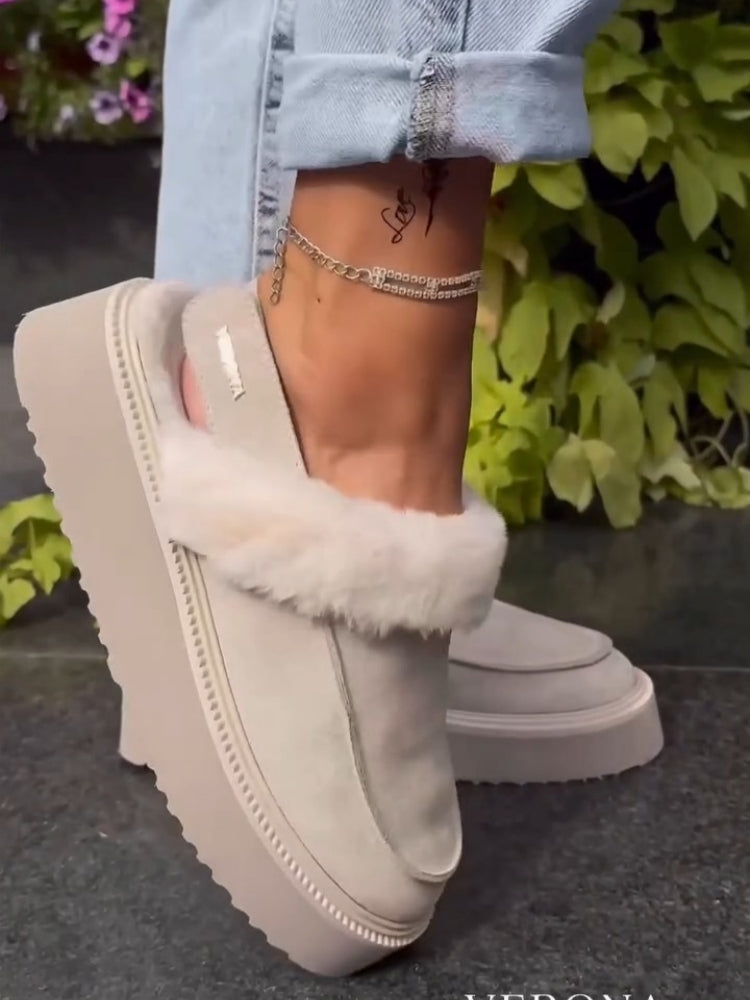 Fur-Laced Platform Mules