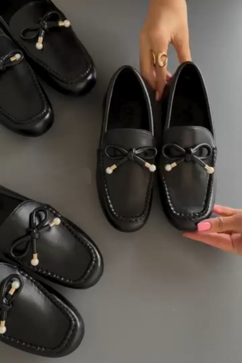 Black Leather Moccasin-Style Loafers