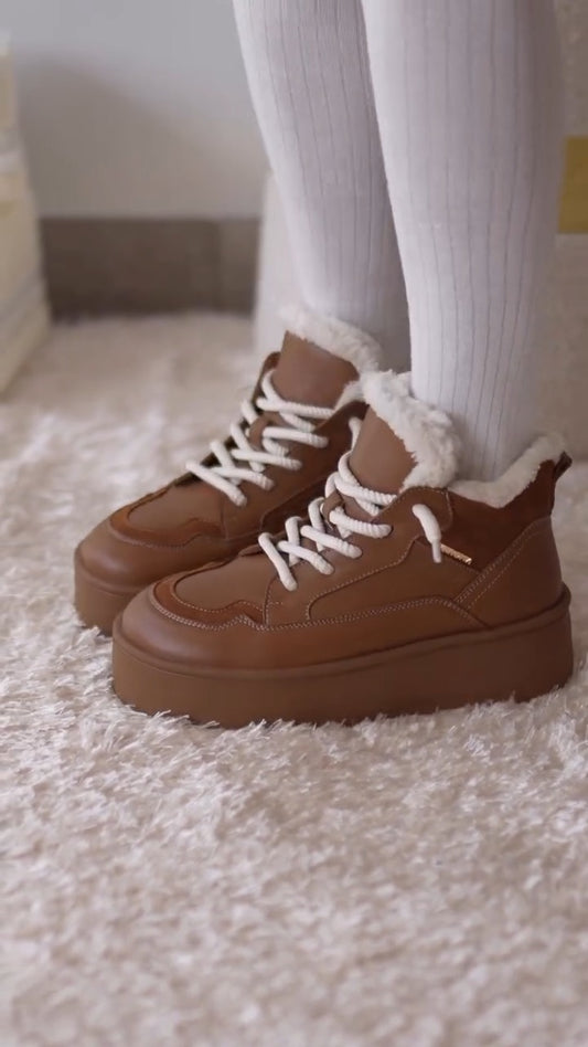 Brown Platform Sneakers With Faux Fur Trim