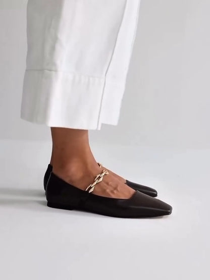 Leather Mules With Chain Strap
